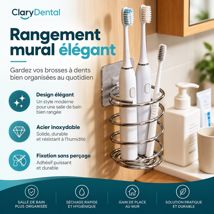 ClaryWall – Support Mural Inox pour Brosse à Dents