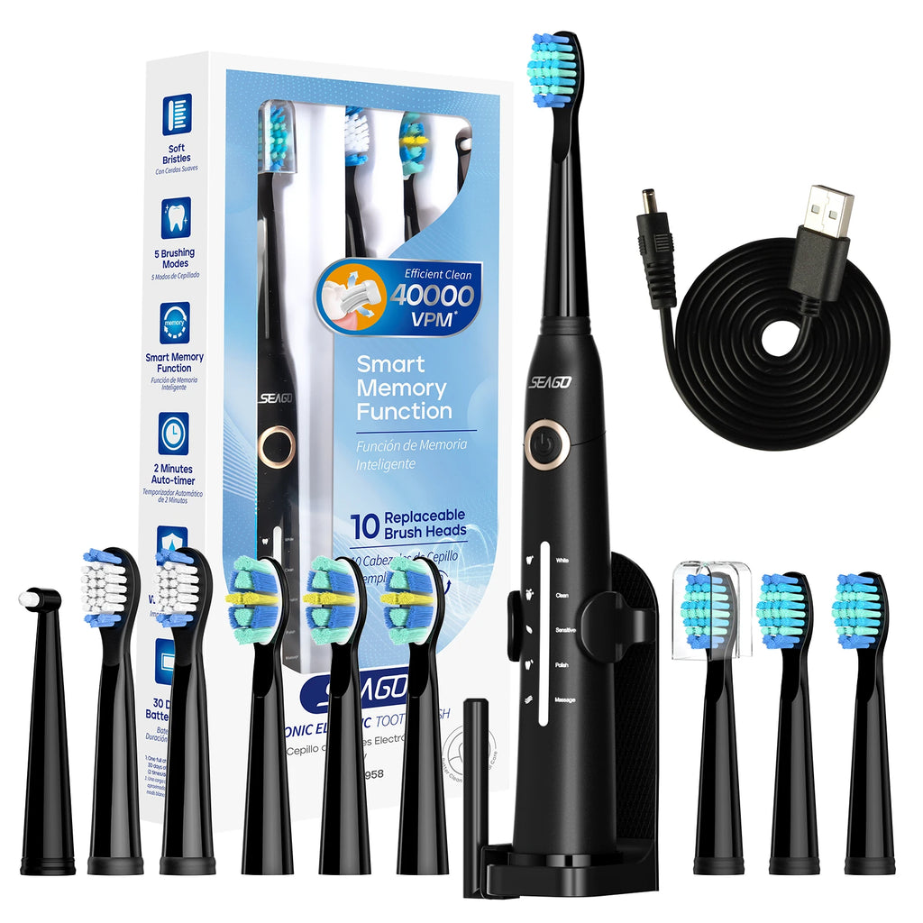 SeagoBrush USB – Brosse À Dents Électrique Rechargeable + 10 Têtes