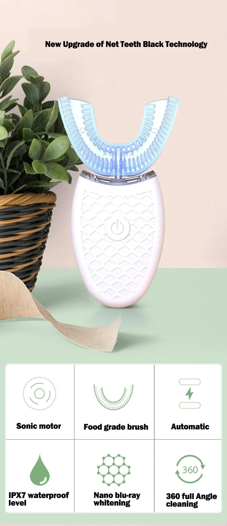 SilicoBrush 360 – Brosse À Dents Électrique Sonique Type U Silicone
