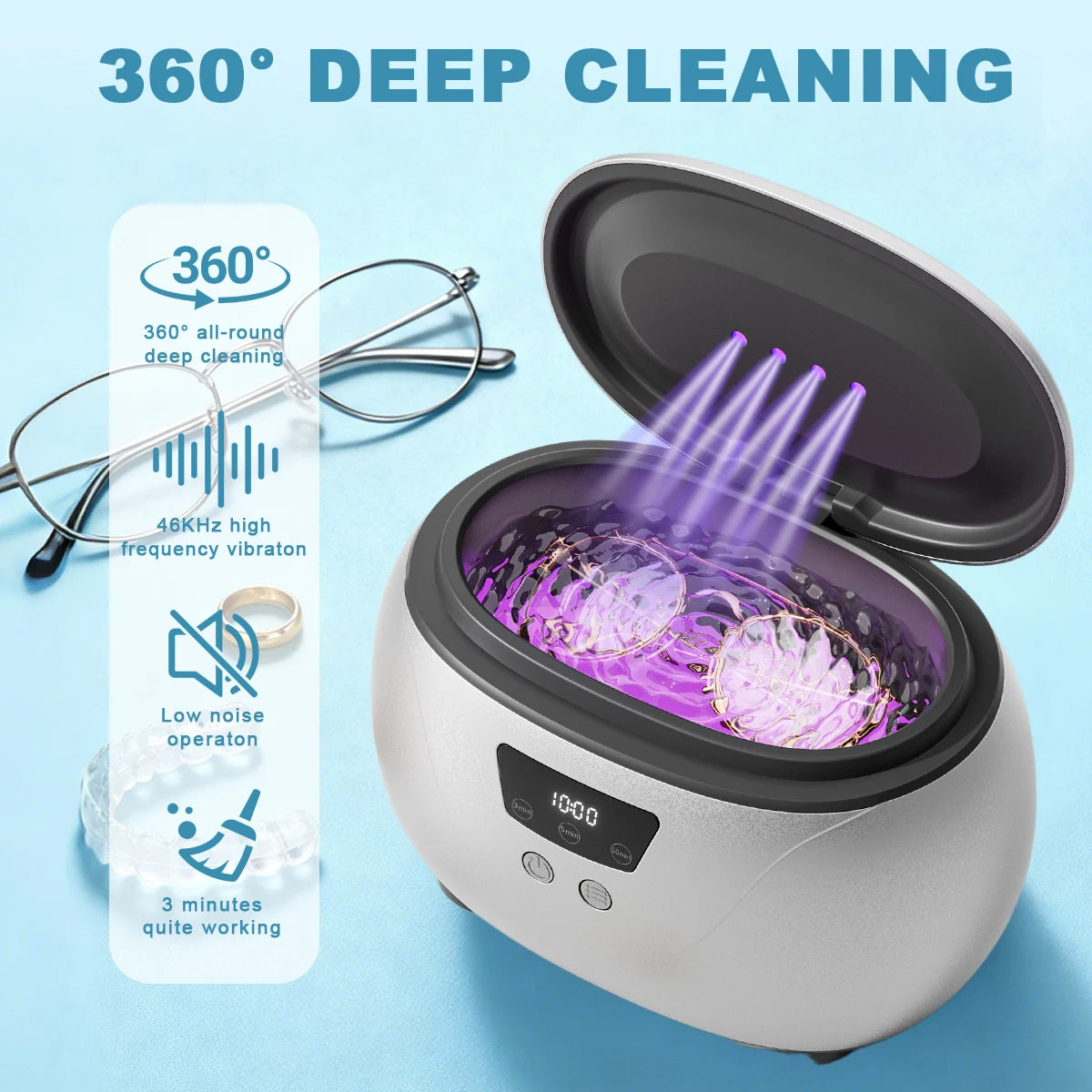 DentureClean USB – Nettoyeur Prothèses Dentaires Rechargeable 3 Modes